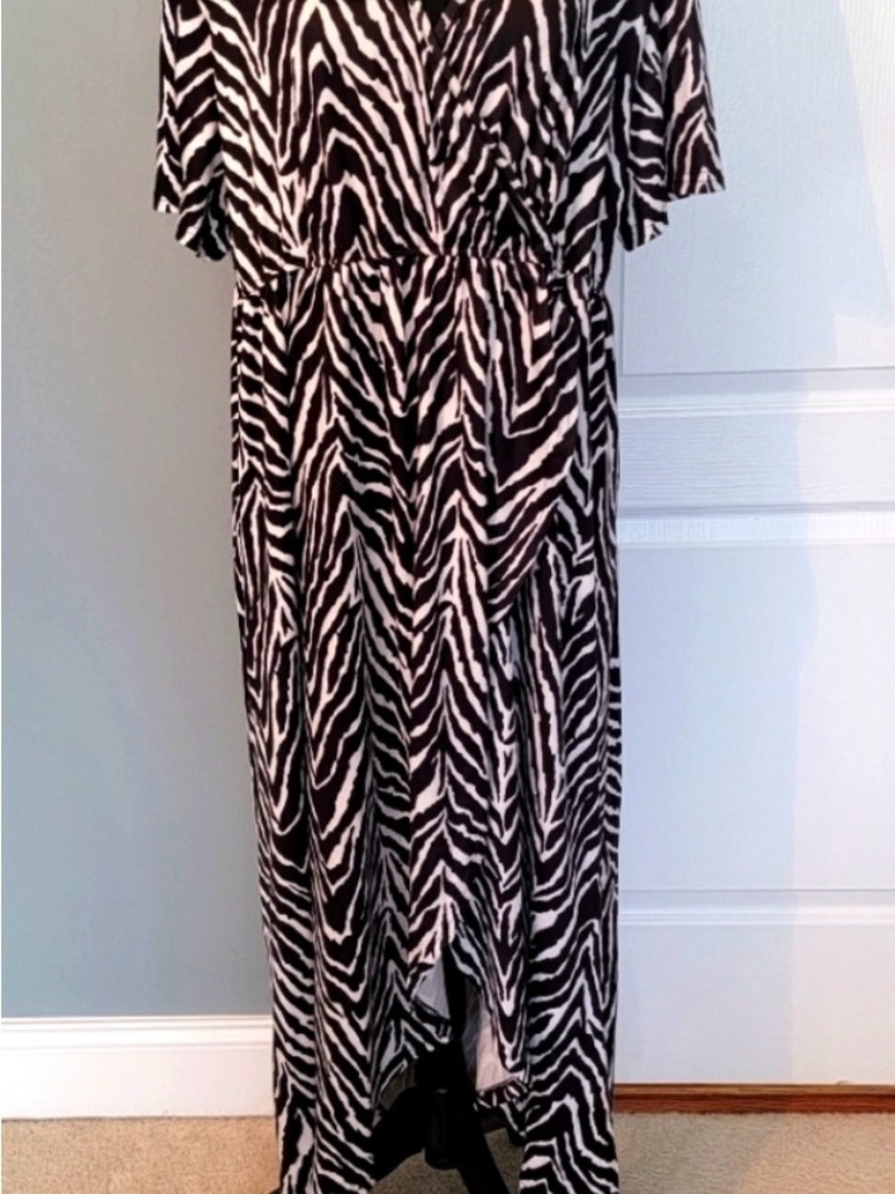 Zebra-Print Asymmetrical Maxi Dress - Black and White